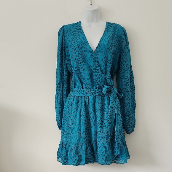 Lilly Pulitzer Alfie Silk Metallic Teal Bay Mini Dress Romper Long Sleeve Sz M - Picture 4 of 16